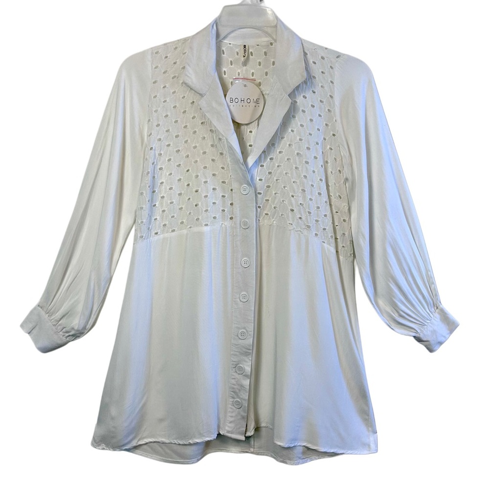 NWT BOHO ME brand cutout yoke long sleeve button-up cover-up shirt / Small